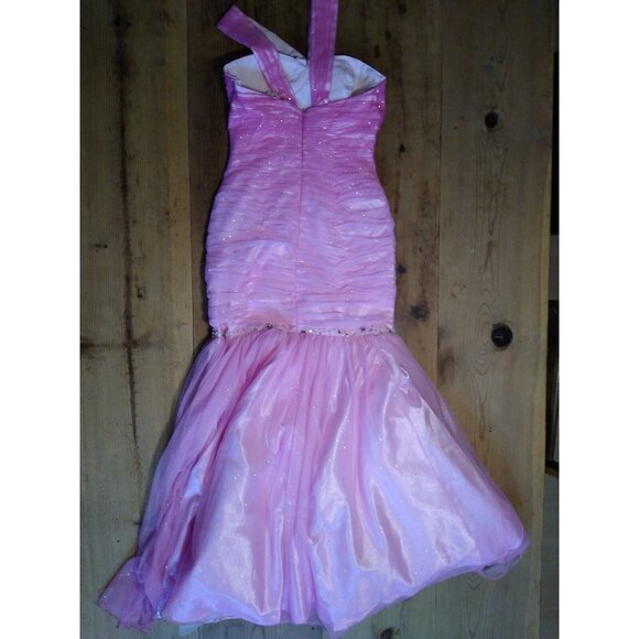 Jovani Pink Prom Dress Womens Sz 2 Mermaid Shoulder Straps Rhinestones Netting - Picture 8 of 15